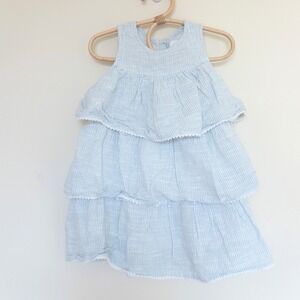 Poppet & Fox Tiered Ruffle Dress Blue White Striped Muslin Cotton Kids Size 4